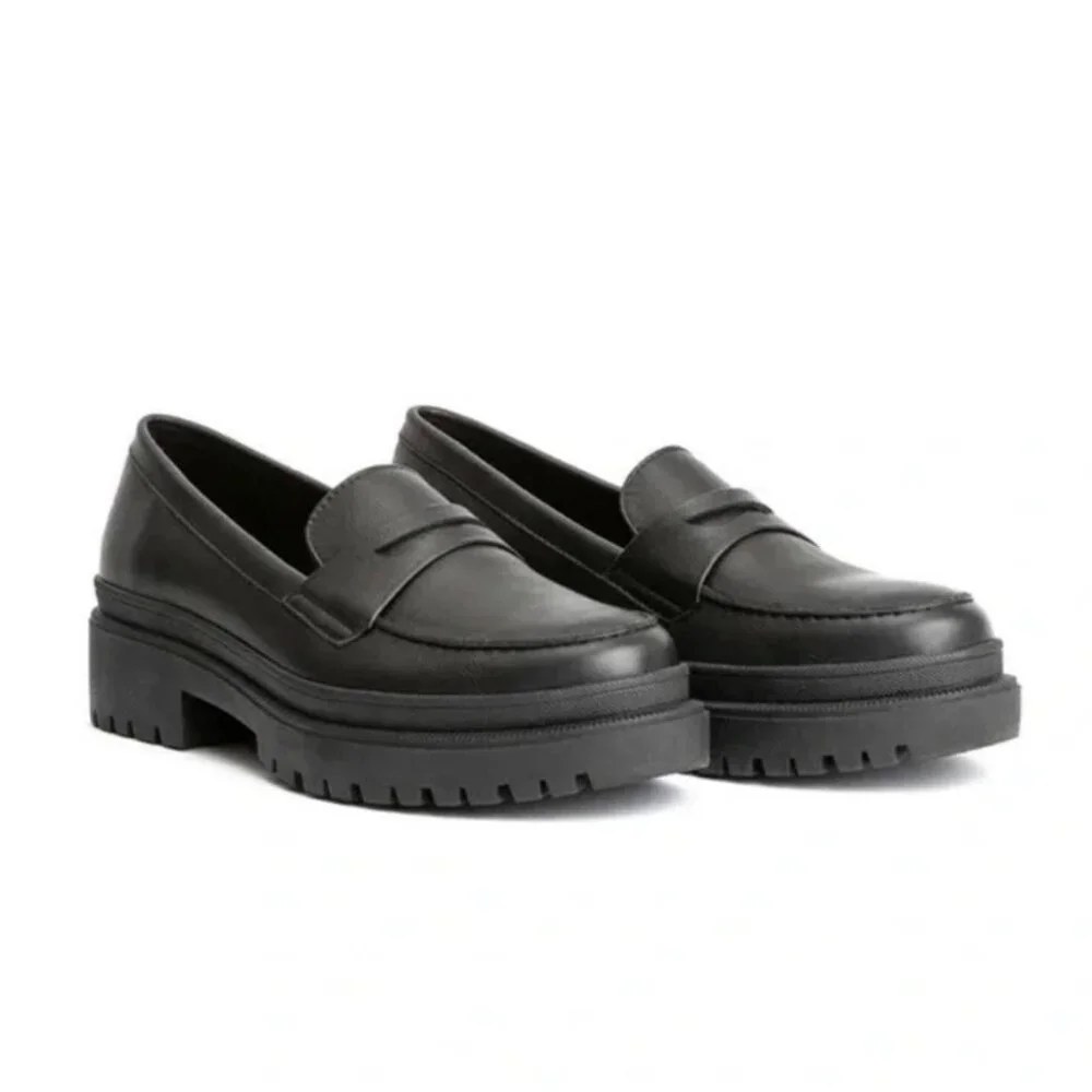 Leather Chunky Penny Loafers - Black - Picture 2 of 14